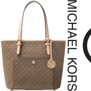 MICHAEL Michael Kors Signature Jet Set Item Medium Top Zip Snap Pocket Tote